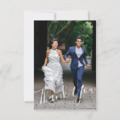 シンプルモダン手文字結婚2枚の写真カスタム サンキューカード (正面)