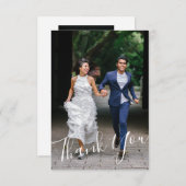シンプルモダン手文字結婚2枚の写真カスタム サンキューカード (正面/裏面)