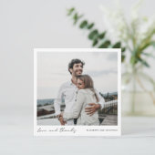 シンプルモダン手書きスクリプトの写真結婚の種類 サンキューカード (スタンド正面)