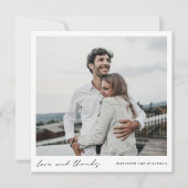 シンプルモダン手書きスクリプトの写真結婚の種類 サンキューカード (正面)