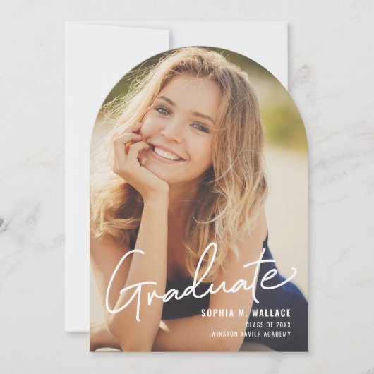 シンプルモダン手書きスクリプト大学院写真 招待状 (正面)