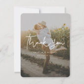 シンプルモダン手書き写真結婚の サンキューカード (正面)