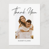 シンプルモダン手書き写結婚真ありがとう ポストカード (正面)