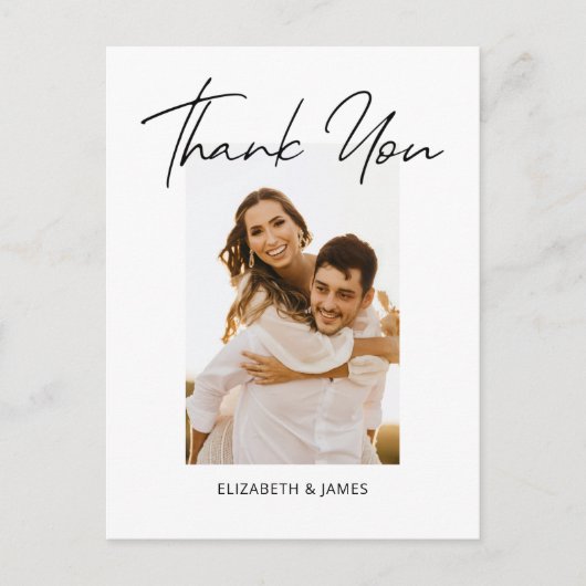 シンプルモダン手書き写結婚真ありがとう ポストカード (正面)