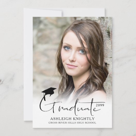 シンプルモダン手書き台本卒業生2写真 案内状 (正面)