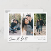 シンプルモダン数々の写真コラージュ日付の保存 インビテーションポストカード (正面/裏面)