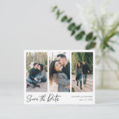 シンプルモダン数々の写真コラージュ日付の保存 インビテーションポストカード (スタンド正面)