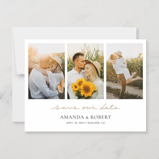 シンプルモダン数々の写真コラージュ日付の保存 マグネット招待状 (正面)