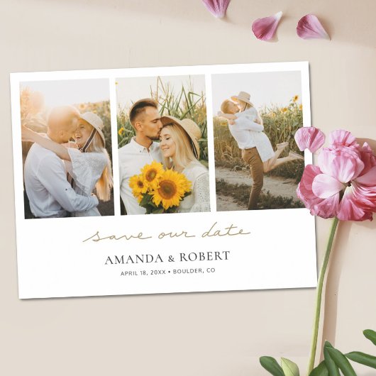 シンプルモダン数々の写真コラージュ日付の保存 マグネット招待状