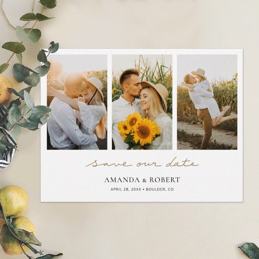 シンプルモダン数々の写真コラージュ日付の保存 案内ポストカード