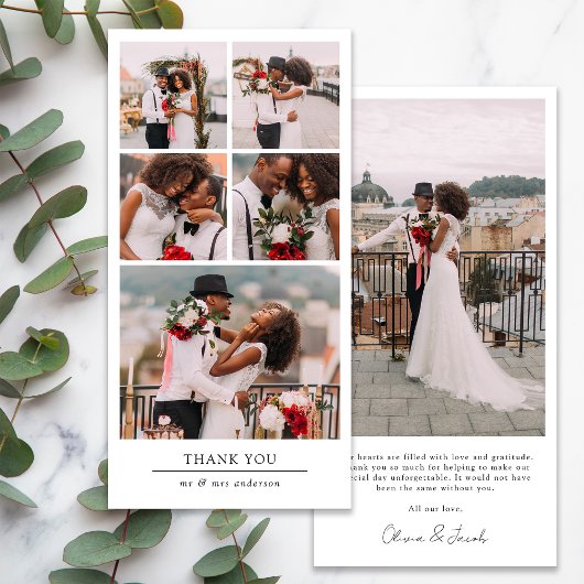 シンプルモダン数々の写真結婚コラージュ サンキューカード