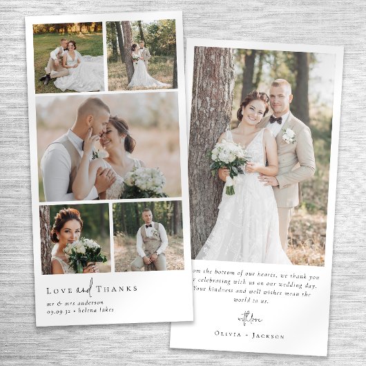 シンプルモダン数々の写真結婚コラージュ サンキューカード