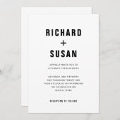 シンプルモダン文字 |白黒結婚の 招待状 (正面/裏面)