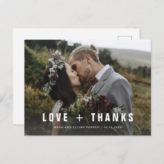 シンプルモダン文字 |結婚さんの写真 インビテーションポストカード (正面/裏面)