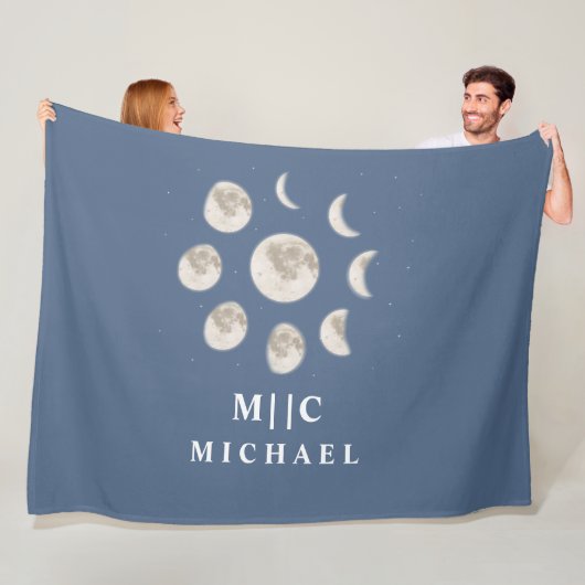 シンプルモダン月モノグラムパーソナライズされた フリースブランケット (インサイチュ)