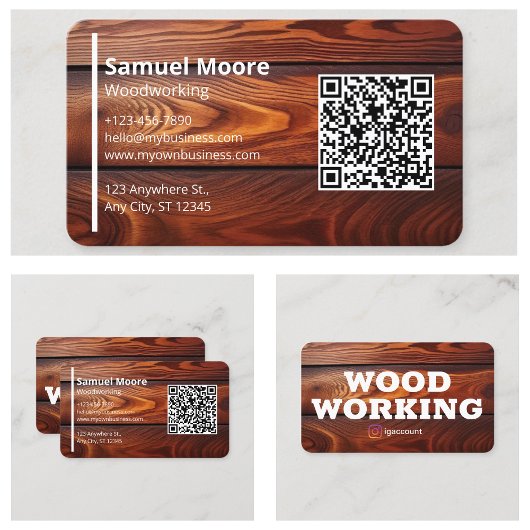 シンプルモダン木工大工QRコード 名刺