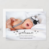 シンプルモダン歓迎生まれたばかりの。新生児誕生 案内状 (正面/裏面)