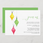 シンプルモダン水の色のオーナメントクリスマスパーティー 招待状 (正面/裏面)