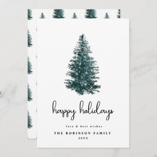 シンプルモダン水の色クリスマスツリー シーズンカード (正面/裏面)