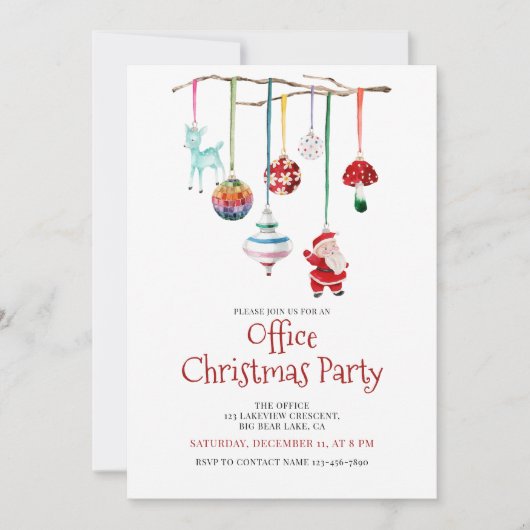 シンプルモダン水カラーオフィスクリスマスパーティー 招待状 (正面)