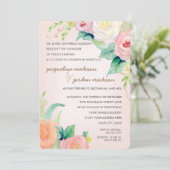 シンプルモダン水カラーフローラバラピンクコーラル 招待状 (スタンド正面)