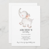 シンプルモダン水彩象1歳の誕生日 招待状 (正面/裏面)