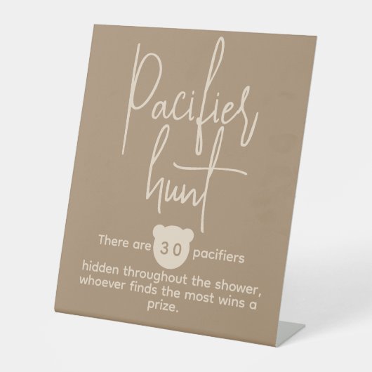 シンプルモダン熊ベビーシャワー狩りゲーム 台座サイン (正面)
