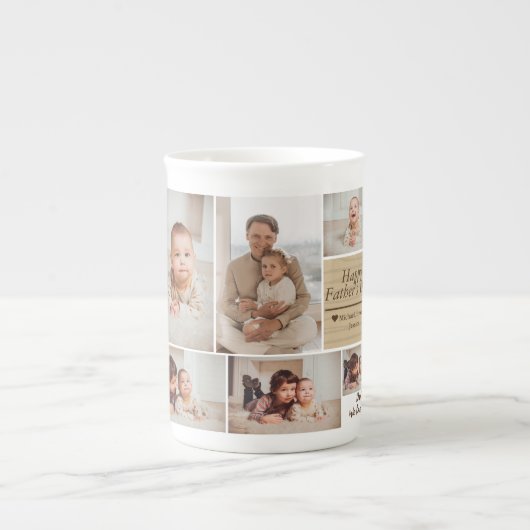 シンプルモダン父の日の写真ファミリーコラージュカー ボーンチャイナマグカップ (正面)
