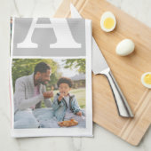 シンプルモダン父の日パパ3写真家族 キッチンタオル (四つ折り)