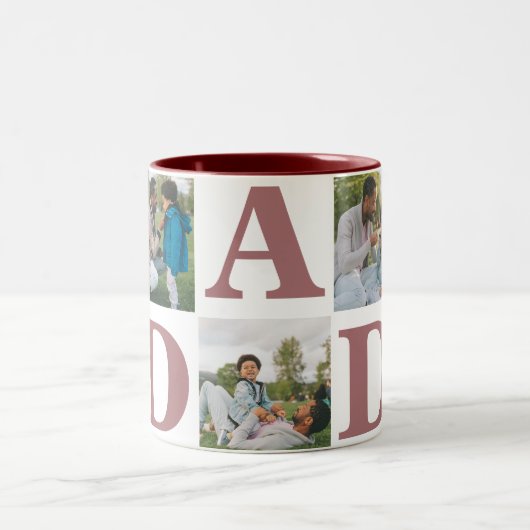 シンプルモダン父の日パパ3写真家族 ツートーンマグカップ (中央)