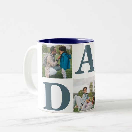 シンプルモダン父の日パパ3写真家族 ツートーンマグカップ (正面左)