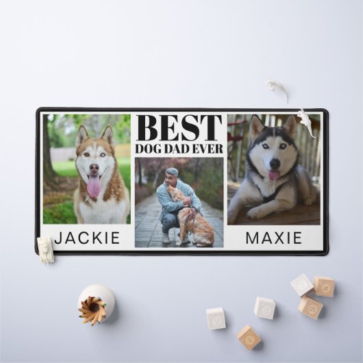 シンプルモダン犬パパ3枚フォトコラージュ デスクマット (キッズテーブル)