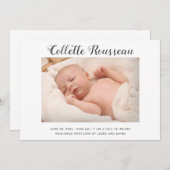 シンプルモダン生まれたばかりのベビー写真誕生の状態 案内状 (正面/裏面)