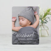 シンプルモダン男の子または女の子カスタムのフルフォト誕生 案内状 (スタンド正面)