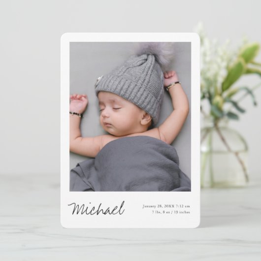 シンプルモダン男の子まカスタムたは女の子誕生 案内状 (スタンド正面)