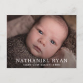 シンプルモダン男の赤ちゃん写真誕生 案内ポストカード (正面)