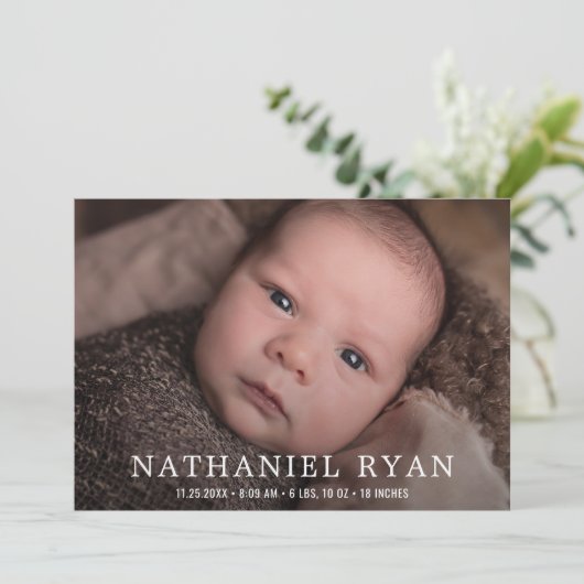 シンプルモダン男の赤ちゃん写真誕生 案内状 (スタンド正面)