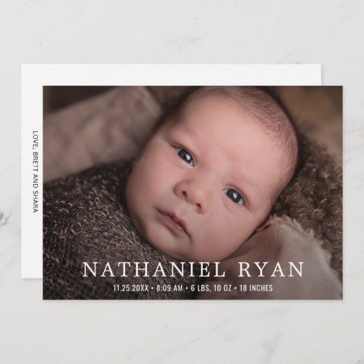 シンプルモダン男の赤ちゃん写真誕生 案内状 (正面/裏面)
