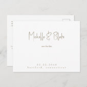 シンプルモダン白お洒落婚式の日付を保存 ポストカード (正面/裏面)