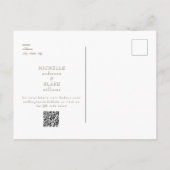 シンプルモダン白お洒落婚式の日付を保存 ポストカード (裏面)