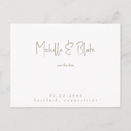 シンプルモダン白お洒落婚式の日付を保存 ポストカード