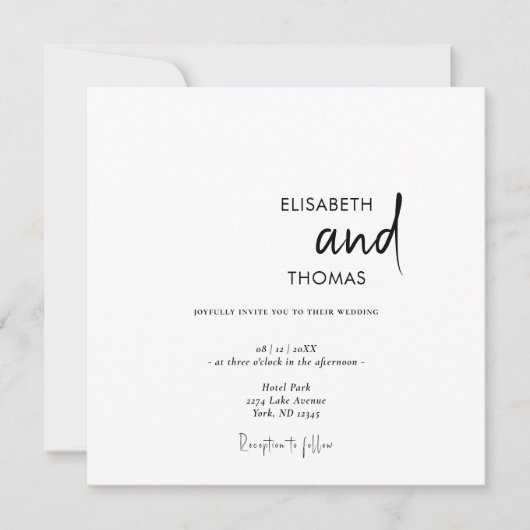 シンプルモダン白ミニマル結婚の 招待状 (正面)