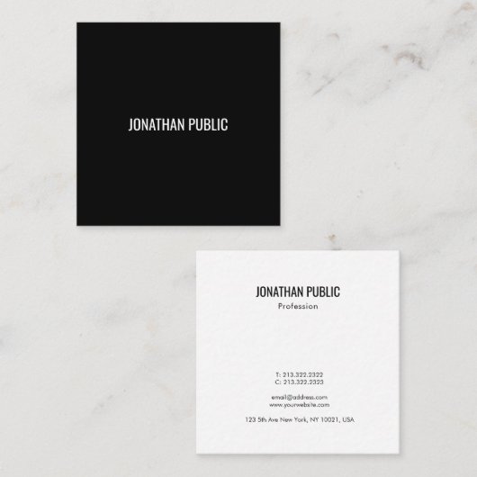 シンプルモダン白黒テンプレートエレガントデザイン スクエア名刺 (正面/裏面)