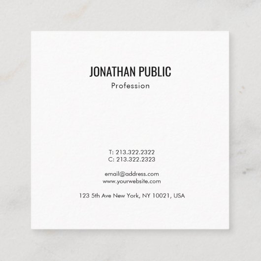 シンプルモダン白黒テンプレートエレガントデザイン スクエア名刺 (裏面)