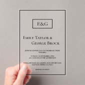 シンプルモダン白黒モノグラム結婚の アクリル招待状 (インサイチュ (ポータブル))