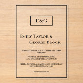 シンプルモダン白黒モノグラム結婚の アクリル招待状 (正面)