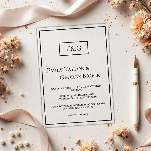 シンプルモダン白黒モノグラム結婚の アクリル招待状