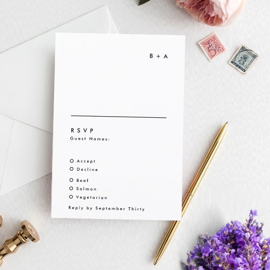 シンプルモダン白黒モノグラム結婚ズ 出欠カード