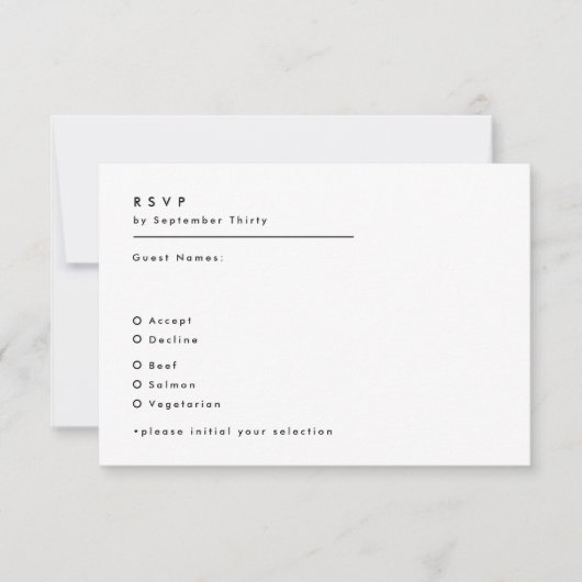 シンプルモダン白黒モノグラム結婚ズ 出欠カード (正面)