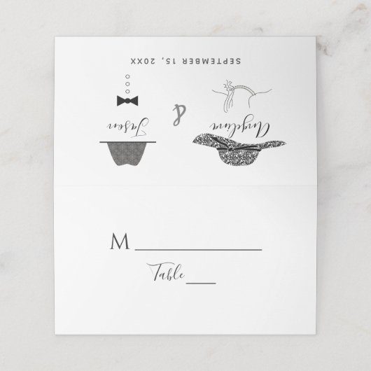 シンプルモダン白黒対ポートレート結婚ズ プレイスカード (外部開封)